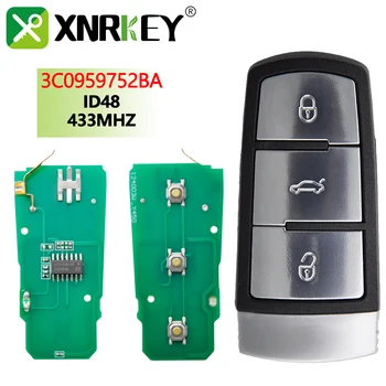XNRKEY 3 Tlačidlo Nie Smart Remote Tlačidlo ID48 Čip 433Mhz FCC 3C0959752BA na VW Passat B6 3C B7 Magotan CC Kľúča Vozidla