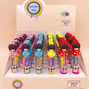 36 ks/veľa Mini Japonské bábiky 4 Farby Guľôčkové Pero Roztomilý guľôčkové perá Školského Úradu písomne Dodávky Darček Písacie potreby