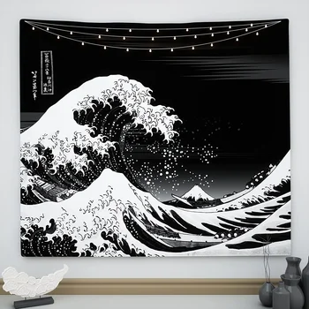 NOVÁ Vlna, Gobelín Čierne a Biele, Veľké Vlny mimo Kanagawa Nástenné Gobelíny, Kawaii Japonský Gobelín Hippie Psychedelic