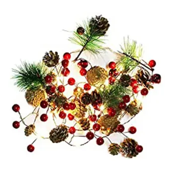 Vianočný Veniec Dekorácie Led Medený Drôt Svetlo String Ovocie Borovicová Šiška Borovica Ihly Festival Záhradné Lampy