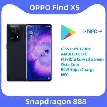OPPO Nájsť X5 5G Mobilný Telefón 6.55 Palcový 120Hz AMOLED LTPO Flexibilné Zakrivené Displej Snapdragon 888 Octa-Core 80W SuperCharge NFC