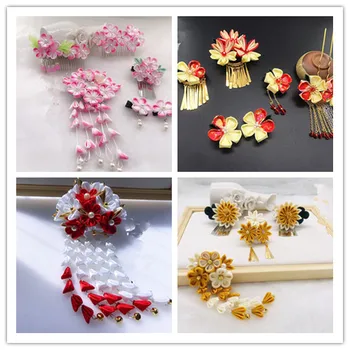 Japonský štýl ručné ruža ružová/biela /Zázvor textílie umenie Vlásenky vlasy KLIP Kimono príslušenstvo COSPLAY firkete /Horquilla
