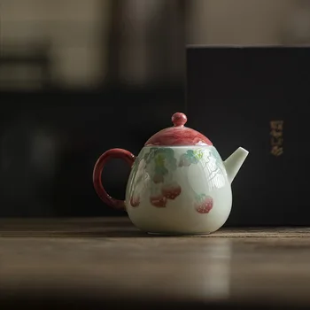 Ručne Maľované Jahoda Čínsky Keramická Kanvica Červená Kanvica Čajový Obrad Nastaviť Mliečny Oolong Čaj Kravatu Guan Yin Jasmine Teaware Typ