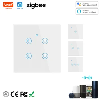 Tuya Zigbee Prepínač Dotykový Panel pre Smart Home APLIKÁCIU Diaľkové Ovládanie EÚ UK Štandard Práca so Alexa Google Domov 1 2 3 Gang