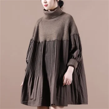 voľné ženy jeseň a v zime nový high-hrdlom sveter žena dizajnér lenivý vietor retro pletené šaty