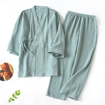 Pár Sleepwear Mužov aj Ženy 100% Bavlnené Pyžamá Dve Kus Plus Veľkosť Voľné Župany tvaru Kimono Pijama Mujer Sleepwear