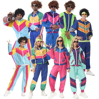 Hippie Disco Kostýmy pre Mužov, Ženy Halloween Karneval Cosplay Oblečenie 70. rokov 80-tych rokov Retro Rock Páry Fáze Výkonu Oblečenie