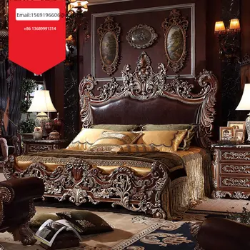 Zákazku francúzsky súd všetky masívneho dreva kožené manželská posteľ 1.8 m 2 m 2,2 m spálňa Európskej klasická posteľ