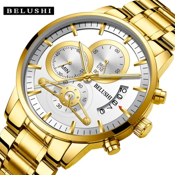 BELUSHI Mužov Sledovať Top Značky Luxusné Plnej Ocele Chronograf Nepremokavé Športové Zlatý Človek náramkové hodinky Muž Hodiny