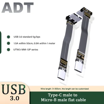 Super Plochý Flexibilné Up & Down & Vľavo a v Pravom Uhle 90 Stupňov, USB, Micro USB 3.0 Samec Na USB C Muž Údaje Nabíjanie Konektor Kábla