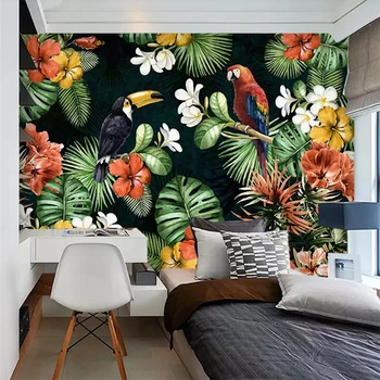 Beibehang Vlastnú tapetu 3d photo nástenná maľba ručne ťahané papagáj tropických dažďových tropických rastlín cartoon TV papier pozadí steny