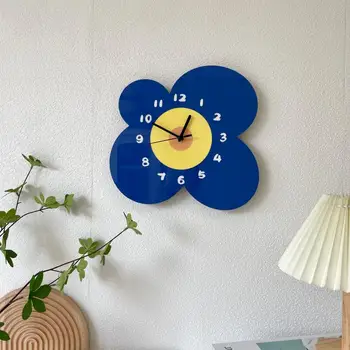 Jednoduché Cartoon Tvorivé Osobnosti Roztomilé Modré Kvetinové Hodiny, Obývacia Izba, Spálňa Tichý Stene Hodinky Modrý Kvet Stôl Hodiny