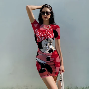 Disney Minnie Mickey dámske Šaty Šaty, Sexy, Elegantné Šaty pre Ženy 2022 Nové Mini Party Clubwear Bodycon Šaty Letné Oblečenie