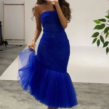 Sharon Povedal, Kráľovská Modrá Midi Morská víla Dubaj Elegantné Večerné Šaty bez Ramienok Krátke Šaty Prom Šaty pre Ženy, Svadobné Party SS428