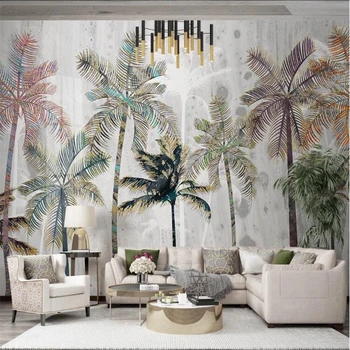 wellyu abstraktných de parede Vlastnú tapetu Svetlo luxusné Nordic tropických rastlín, ručne maľované coconut tree krajiny, TV joj