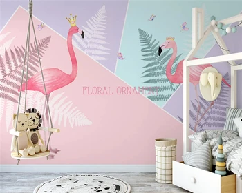 beibehang Vlastnú tapetu Nordic minimalistický módne ručne ťahané geometrické flamingo umenia na pozadí abstraktných de parede papier peint