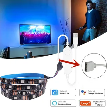 5V USB LED Pásy Svetla Tuya Smart Wifi RGB Páska Flexibilné 5050 Lampa Pásky pre TV Podsvietenie Podpora Alexa Google 0.5-5m IP21/IP65
