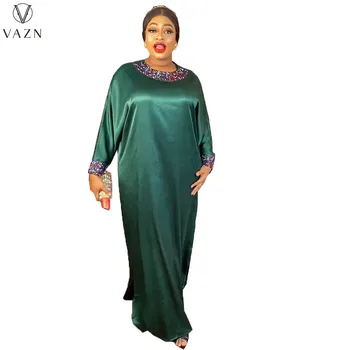 VAZN 2023 Dlhý Rukáv Kolo Krku Šaty Pure Color Lady Dĺžka Podlahy Šaty Ženy Móda Afrike High Street Style Dlhé Šaty