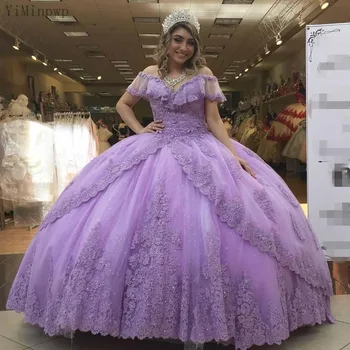 ANGELSBRIDEP Luxusné Lila plesové Šaty, Quinceanera Šaty Princezná Strany 3D Kvet Popoluška Vestidos De 15 Anos Korzet Plus Veľkosť