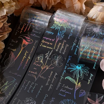 Časopis Kvety a Rastliny, Dekorácie PET Strieborné Laser Washi Pásky urob si sám Scrapbooking Denník Koláž Materiál Maskovacie Pásky na kancelárske potreby
