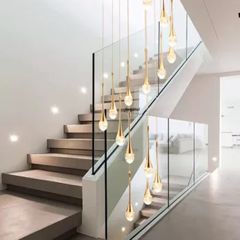 Nordic Light Luxusné LED Krištáľové Lustre Kvapka Vody Visí Lampa Tvorivé Duplex Točité Schodisko, Svetlá Obývacia Izba Zariadenia