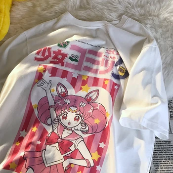 Japonský Čaj Kawaii Anime Harajuku Grafické T Košele Ružová Kreslených Dievčat List Vytlačené T-shirts O-krku Príležitostné Letné Módne Topy