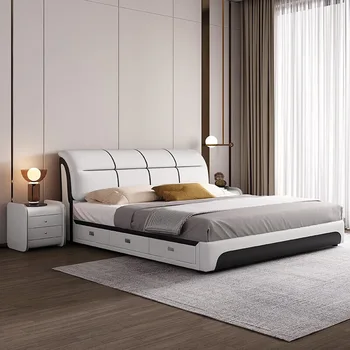 Mäkké kožené postele 1.8 m dvojnásobok súčasného a zmluvne package posteľ 1,5 m vysokú svetelnú luxusné box majiteľ obchodu spálne