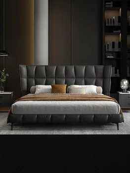 Taliansky minimalistický kožené postele moderný jednoduchý 1.8 m čistý celebrity spálňa svalov posteľ svetlo luxusné mäkké manželská posteľ manželstva