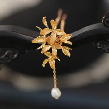vintage Čína dynastie ming Zlaté lístie sponky do vlasov palice korálky dekorácie spinki robiť włosów horquillas pelo