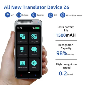 Prenosné Audio Prekladateľ Z6 Smart Hlas Preklad Podporu 138 Jazyk Off-Line V Reálnom Čase Foto Preložiť Stroj