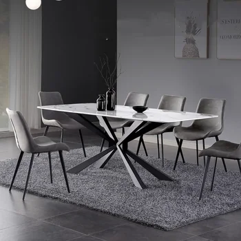 Moderné Luxusné Mramorové Top Nehrdzavejúcej Ocele Rám Jedálenský Stôl Nastaviť Nordic Reštaurácia Jedálenský Stôl Stoličky