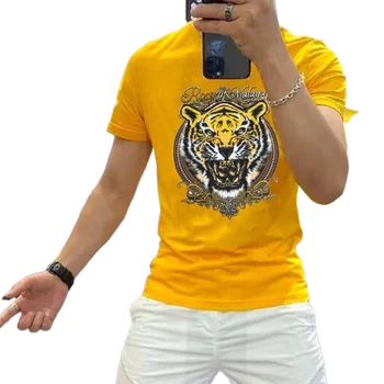 Pánske Oblečenie Letné Veľké Veľkosti-Krátke rukávy T-shirt Módne Značky, ktoré sú Voľné Tiger Hlavu Tlačiť Svetlo Luxusné Topy