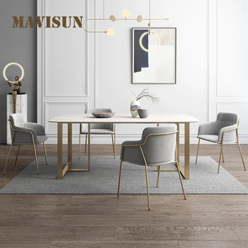 Svetlo Luxusné Post-moderné Bridlice Jedálenský Stôl A Stoličky Zmes Obdĺžnikový Domov Malá talianska Minimalistický Kuchynský Stôl