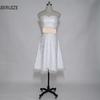 JIERUIZE vestidos de novia Biela Vintage Čipky Krátke Svadobné Šaty Milú, Pláž Svadobné Šaty župan de mariee