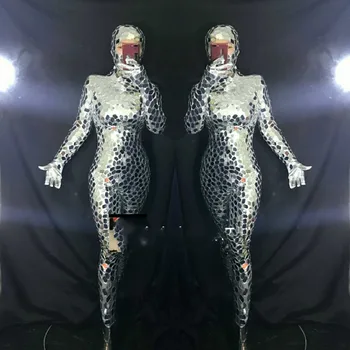 Zrkadlo kostým jumpsuit bar gogo dance DS kostým jazz dance reflexné kostým
