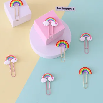 10Pcs Cartoon Rainbow Mäkké PVC Lepidlo na Papier Klip Farba Záložku Kovové Roztomilý Kreatívny Dizajn Klipy