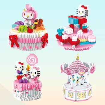 Sanrio Anime Melódie Hello Kitty Malých Častíc Stavebné Bloky Puzzle Zmontované Kolotoč Tortu Kawaii Dievča, Darček Hračka Pre Deti,