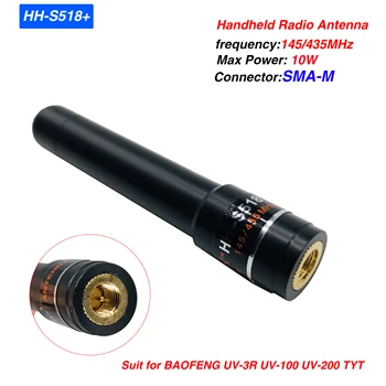 HH-S518+ SMA-M Muž Vysoký Zisk Antény 10w Dual band obojsmerné Rádiové Krátke Antény pre 144/430MHz pre BAOFENG UV-3R UV-100 UV-200 TYT