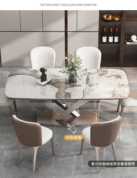 Talianska bridlica stôl obdĺžnikový moderné svetlo luxusné Nordic svetlé luxusný kamenný tvorivé jedálenský stôl a stoličky zmes