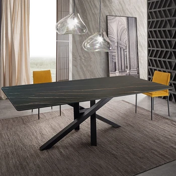 Svetlo luxusná obývacia izba domácnosti rockboard jedálenský stôl stoličky zmes talianskej moderný jednoduchý mramorový stôl