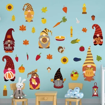Jeseň Vďakyvzdania Okno Lipne Na Jeseň Gnome Elf Škandinávskych Tomte Nálepka Na Stenu