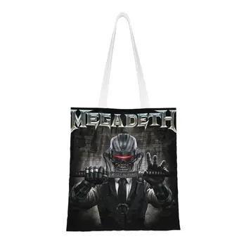 Megadeths Rocková Kapela Potraviny Nákupné Tašky Roztomilý Tlač Plátno Shopper Ramenný Tote Tašky Prenosné Hrdze V Pokoji Meč Kabelka