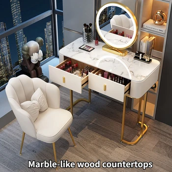 Nordic Moderný Minimalistický Spálne Nábytok toaletný stolík S LED Svetlo Zrkadlo Luxusný make-up Stoly So Zásuvkami Iny márnosť stôl