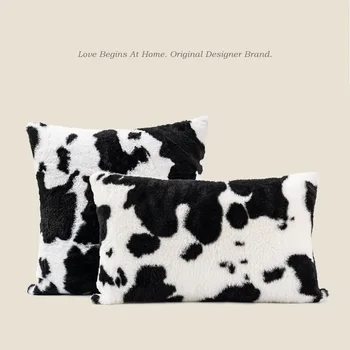 IN Nordic light luxusnom štýle vankúš čierna a biela krava vzor semiš pás vankúš obývacia izba gauč vankúš