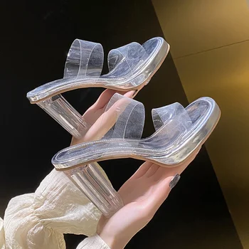 Letné nové módne všetko mimo nosiť papuče crystal robustný päty sandále