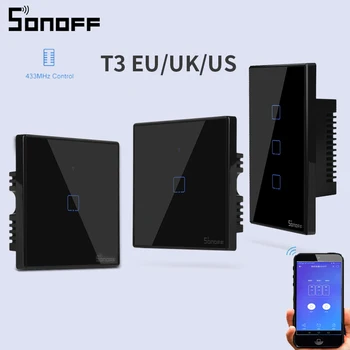 SONOFF TX T3 EÚ/VB/USA, Smart Stenu Dotykový Spínač 1/2/3 Gang 433mhz RF Wifi/Hlas Diaľkové Ovládanie Smart Switch Práce pre Alexa alebo Google