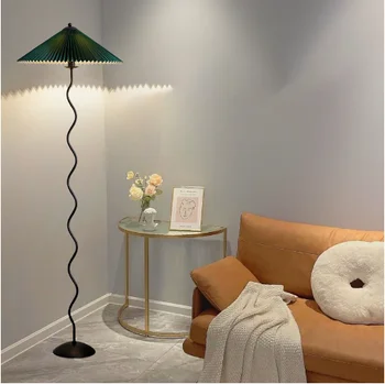 Nordic Minimalistický Skladaný Textílie Led Poschodí Lampa Obývacia Izba Domova Gauč Rohu Stojí Tabuľka Svetlo Spálňa, Nočné Lampy