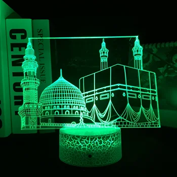 Moslimská Mešita 3D Noc Čítanie Koránu RGB Farby v Pohode Ramadánu Darček Akryl LED Nočné Svetlo na Diaľkové Dekor Nočného