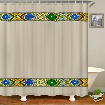 Etnické Šedá Saba Telet Afriky Etiópskej Tradičné Nepremokavé Sprchový Záves Úplné súbory pre Vaňa Kúpeľňa Dekor s 12 Háčiky