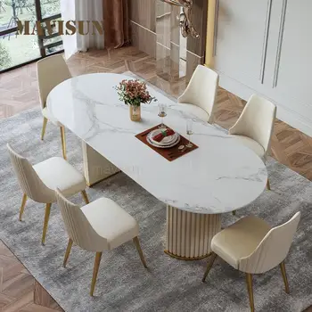 Jedálenský Stôl So 6 Stoličkami Pre Kuchyňa Lesklý Rock Rada Jednoduchý Zlatý Luxusný Jedálenský Stôl A Stoličky Taliansky Postmoderných Nábytok